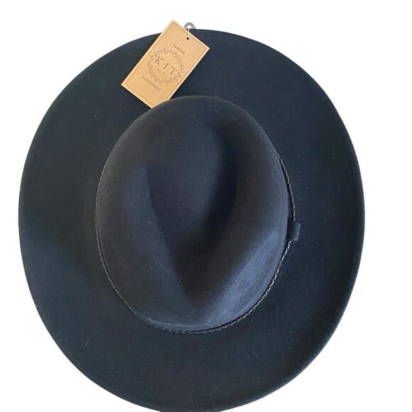 Black Wide Brim Braided Faux Leather Band Fedora Hat NWT main image 11